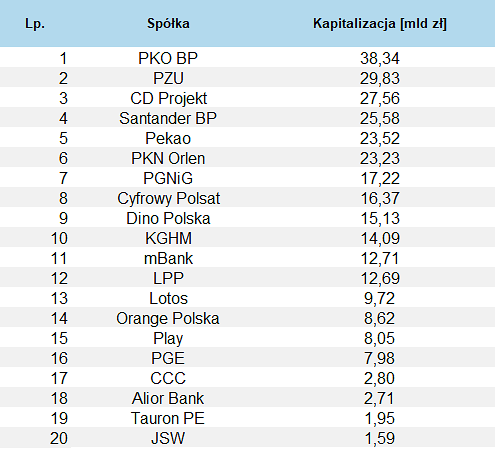 wig20,kapitalizacja,spółek