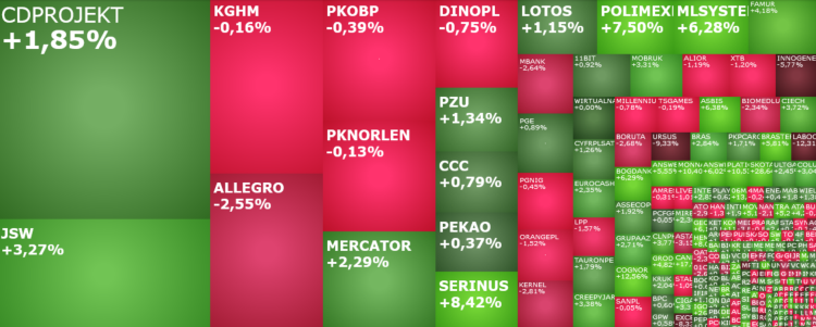 allegro, jsw, skotan, ciech, komentarz, akcje, indeksy