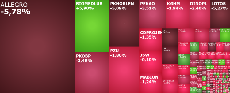 allegro, pkobp, pknorlen, LPP, JSW, biomedlub, komentarz, akcje, indeksy,
