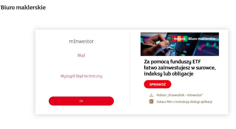 mbank,awaria,problemy,usługi,maklerskie