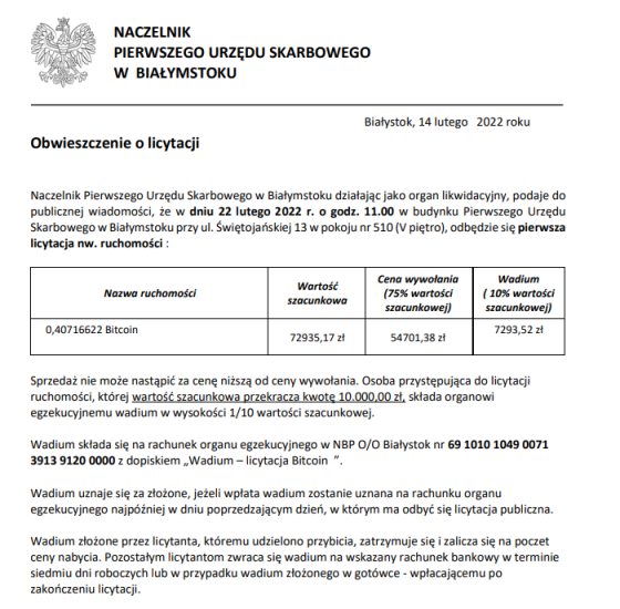 ogloszenie, licytacja,bitcoin